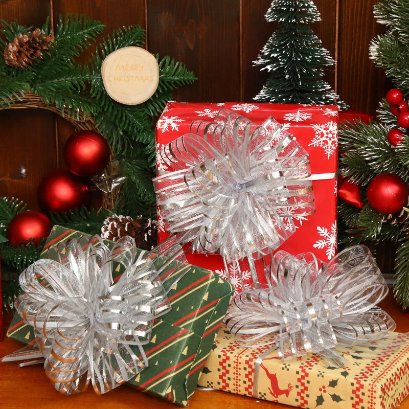 Poen 12 Pieces Large Pull Bow for Gift Wrapping Ribbon Pull Bows for Presents Wedding Baskets for Wrapping Boxes Flower Decorations(8 Inch,White) - Image 2